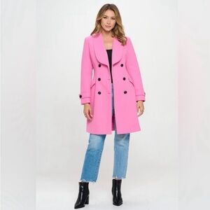 NWT- Women's Pink Double-Breasted Coat Small
